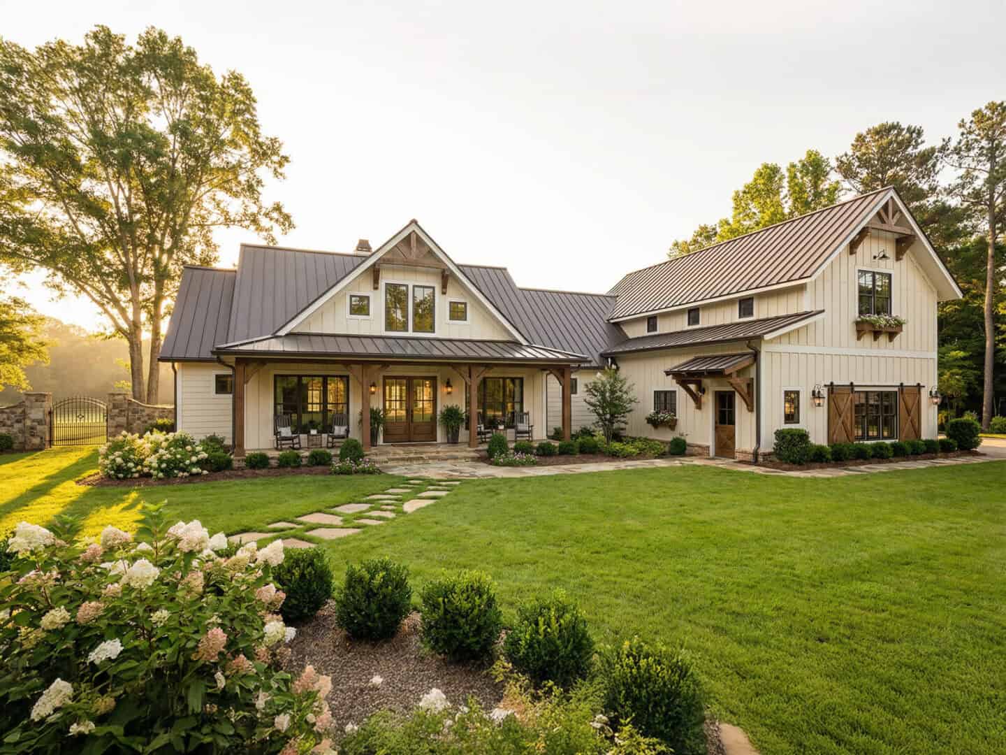 Custom log home with timber frame accents in a scenic lakeside setting, crafted from natural materia.