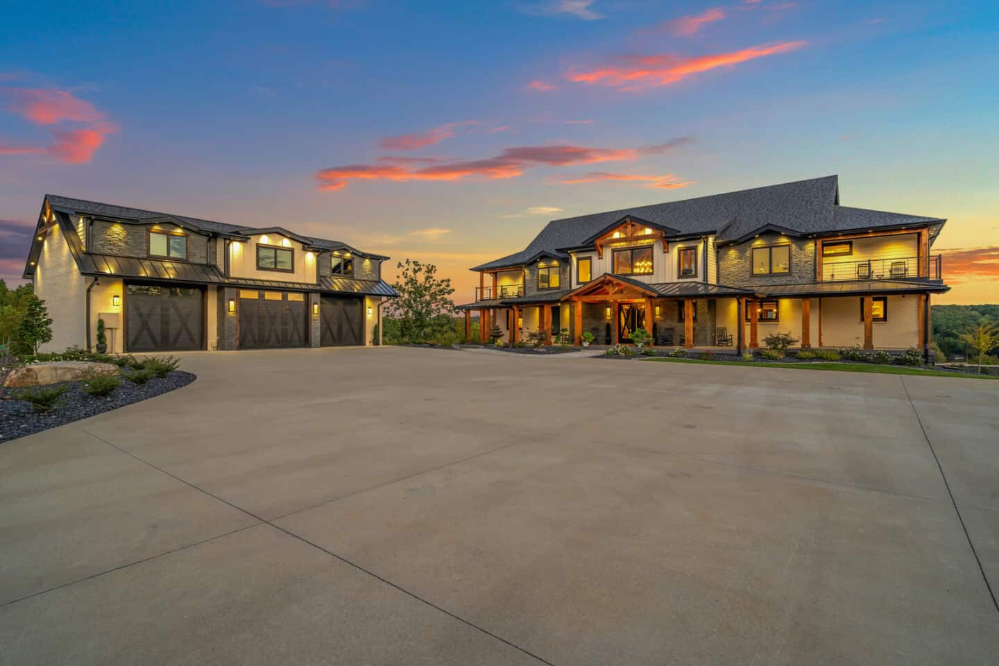 Custom natural log cabin and timber frame homes set in scenic mountain landscape.